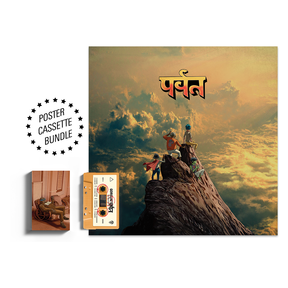 The Mountain Poster & Choice of Character Cassette Bundle with Sticker Sheet | Gorillaz