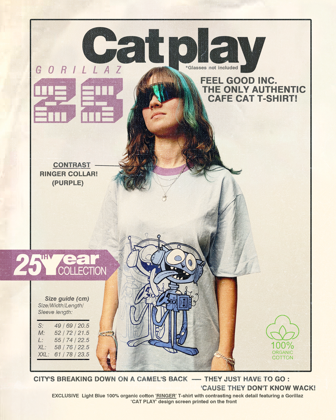 Cat Play Ringer T-Shirt | Gorillaz